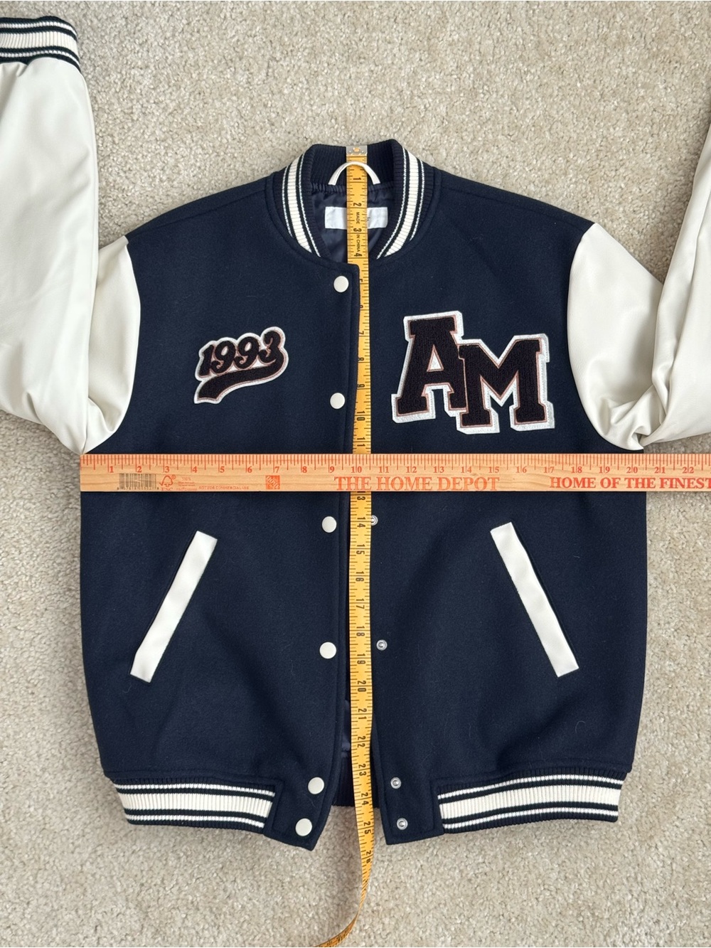 🔹 NWOT H&M Varsity Bomber Jacket Navy & White Size Small Medium - Picture 6 of 6